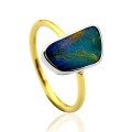 Customize 18K Real Gold Natural Blue Opal Rings